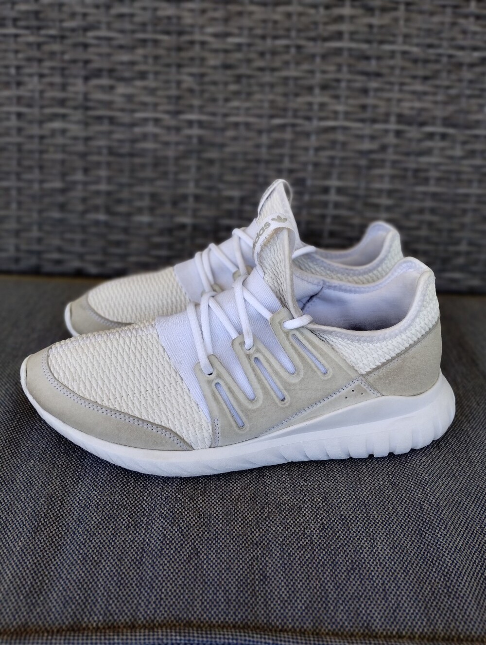 Adidas Tubular Radial Cream White Suede Knit Sneakers Men's 9.5